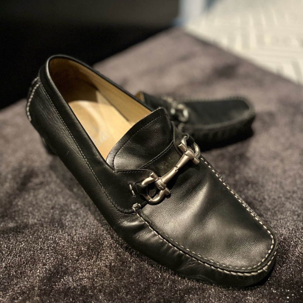 Black leather Salvatore, Ferragamo, Florence flats